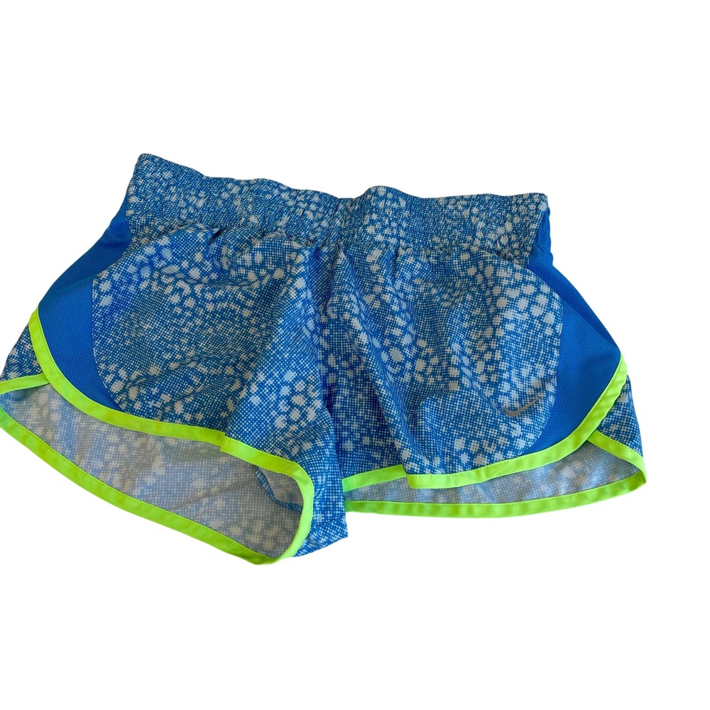 Nike Dri-FIT Tempo Running Shorts Womens S Blue Volt Green‎ Pixel Dot Print